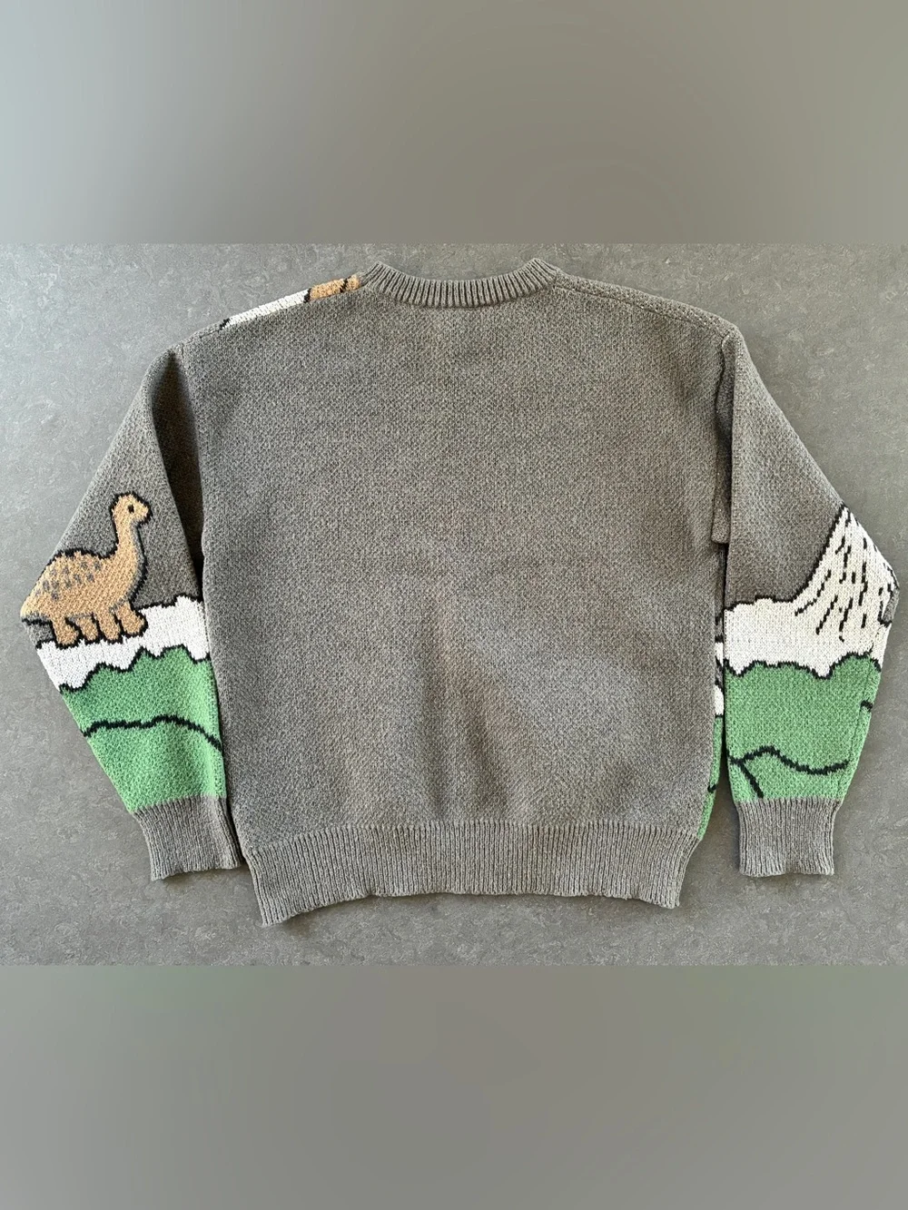 Gray Dinosaur & Landscape Knit Sweater - Gray